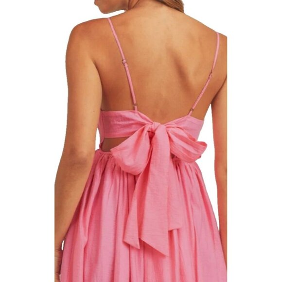 MABLE Pink Maxi Dress with Back Bow Lined Rayon Feminine Wedding Party Medium - Picture 4 of 16